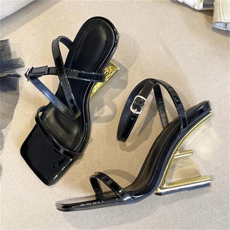 Aneikeh Designer High Heels Design  Hollow Out  Heel Party Dress Shoes Elegant Sexy Cross Straps Heeled Sandals