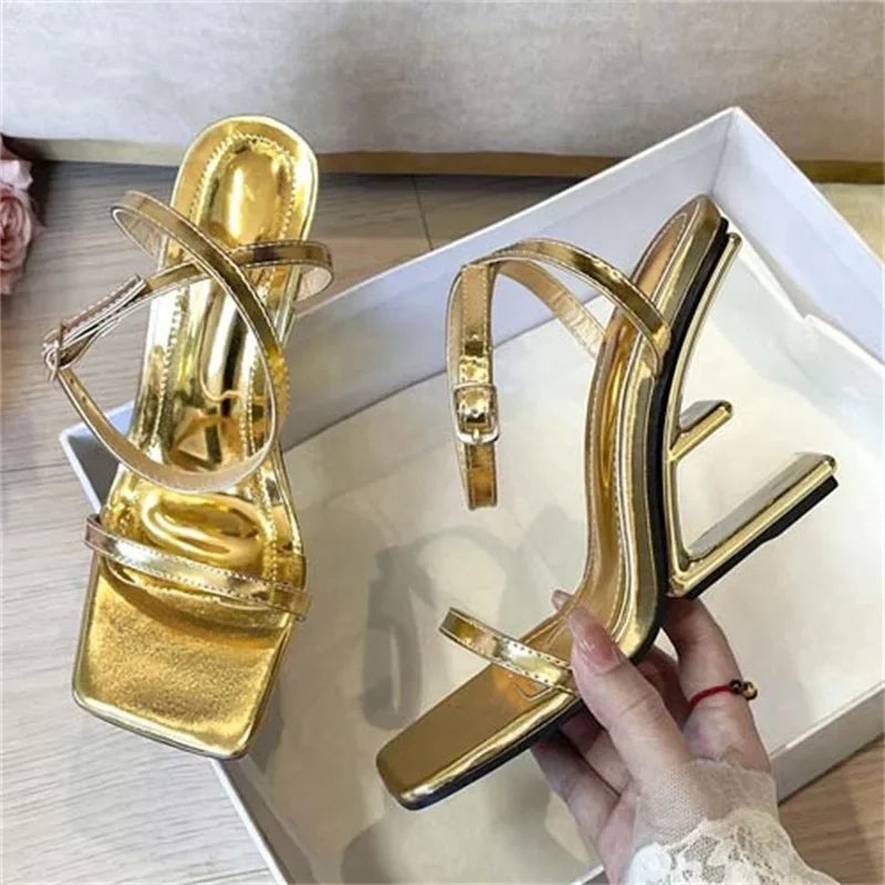 Aneikeh Designer High Heels Design  Hollow Out  Heel Party Dress Shoes Elegant Sexy Cross Straps Heeled Sandals