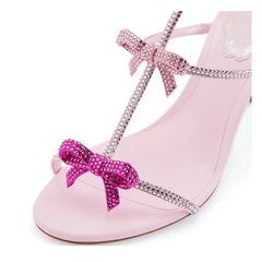 Aneikeh Elegant Silk Rhinestone Decoration High Heel Sandals Open Toe Thin Heel Shoes Zapatos Mujer
