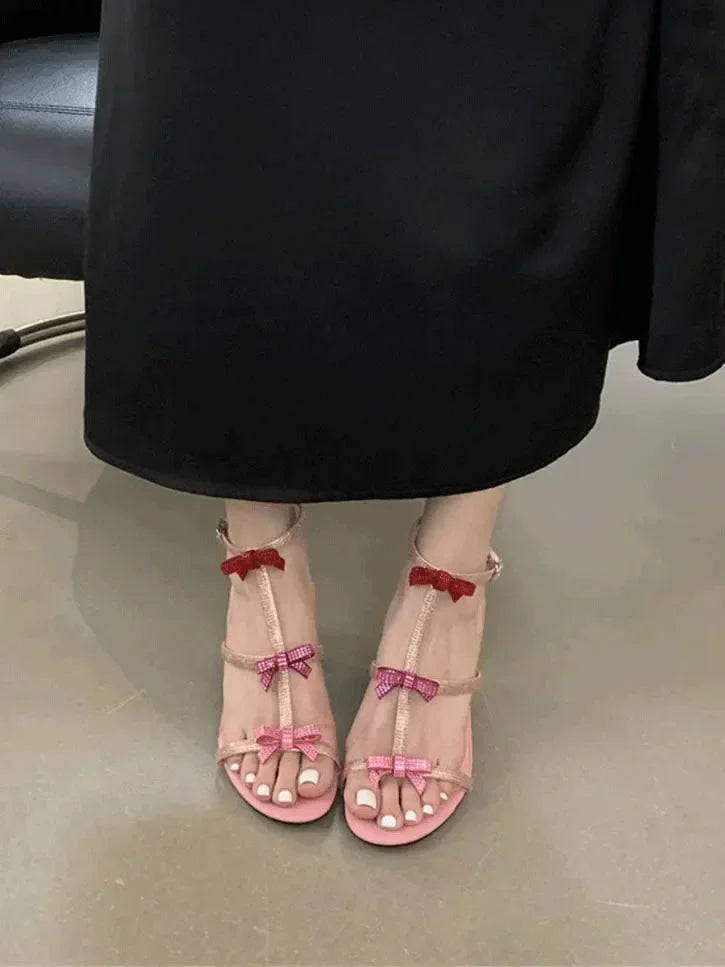 Aneikeh Elegant Silk Rhinestone Decoration High Heel Sandals Open Toe Thin Heel Shoes Zapatos Mujer