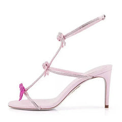 Aneikeh Elegant Silk Rhinestone Decoration High Heel Sandals Open Toe Thin Heel Shoes Zapatos Mujer
