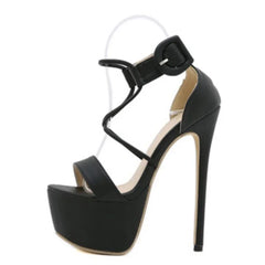 Aneikeh Head Peep Toe High Heel Buckle Strap PU Shoes Solid Platform Sandals Zapatos De Mujer Black