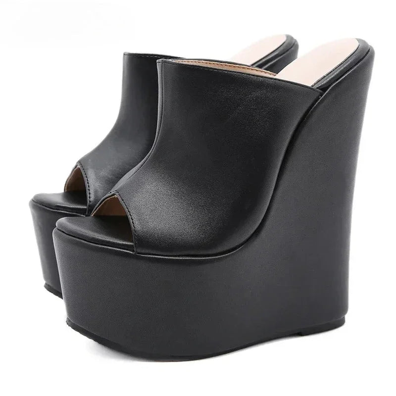 Aneikeh Peep Toe Platform Wedge Heels Designer Woman Slippers Shoes Sandals Size 35-42