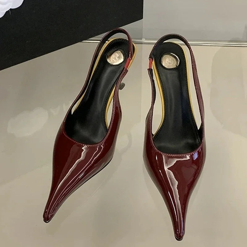 Aneikeh Sexy Designer Patent Leather Pointed Toe High Heels Pumps Shallow Elegant Banquet Wedding Party Shoes