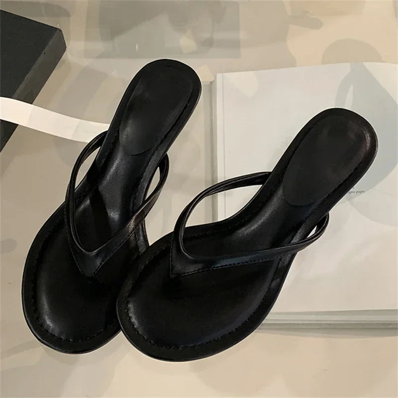 Aneikeh Flip Flops Clip Slippers Sandals High Quality Design Shoes Concise Thin  Heels Mules Zapatos De Mujer