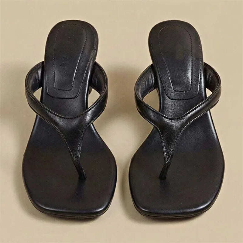 Aneikeh Large Size 41 Square Head Flip Flop Wedge Slide Sandals Open Toe Slip on Mules Mujer