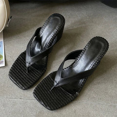 Aneikeh Square Toe Wedge Heel Flip Flops Platform Sandals Casual Beach Slippers Clip Toe Thick Sole Slides Shoes
