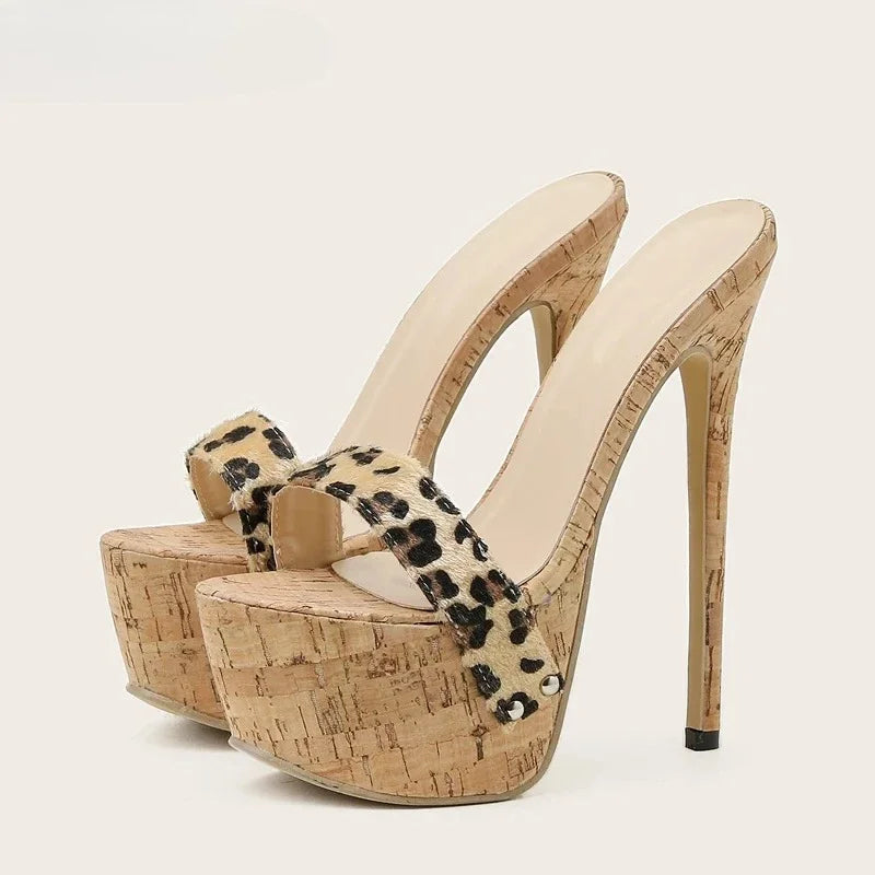 Aneikeh Extreme Platform High Heels Slippers Chunky Brief Slingback Peep toe Mules Slides Shoes Size 42