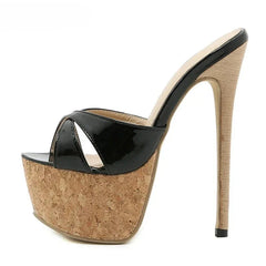 Aneikeh Extreme Platform High Heels Slippers Chunky Brief Slingback Peep toe Mules Slides Shoes Size 42