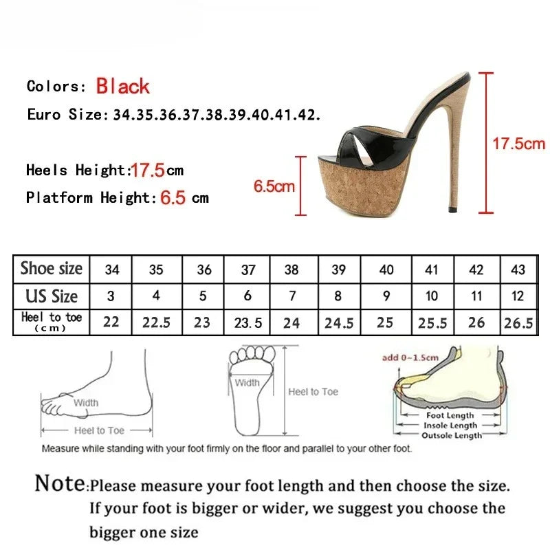 Aneikeh Extreme Platform High Heels Slippers Chunky Brief Slingback Peep toe Mules Slides Shoes Size 42