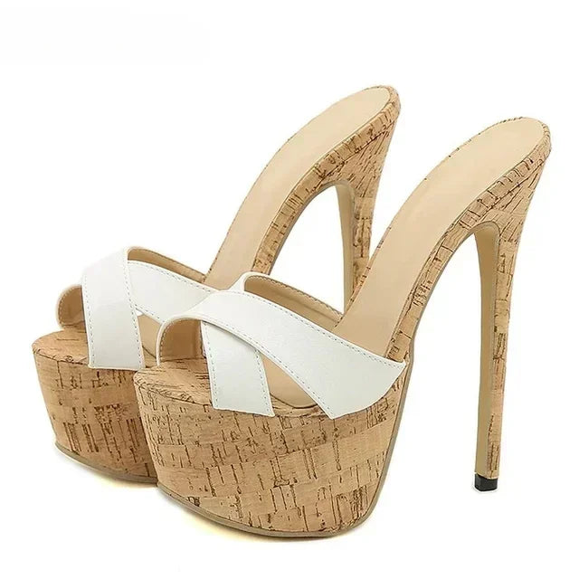 Aneikeh Extreme Platform High Heels Slippers Chunky Brief Slingback Peep toe Mules Slides Shoes Size 42