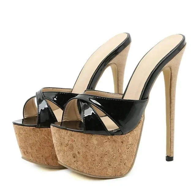Aneikeh Extreme Platform High Heels Slippers Chunky Brief Slingback Peep toe Mules Slides Shoes Size 42