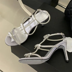 Aneikeh Peep Toe Buckle Strap Stiletto Sexy Butterfly-knot High Heels Gladiator Sandals  Party Dress Shoe