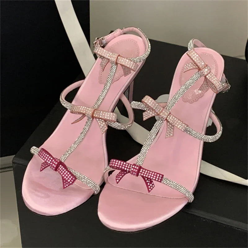 Aneikeh Peep Toe Buckle Strap Stiletto Sexy Butterfly-knot High Heels Gladiator Sandals  Party Dress Shoe