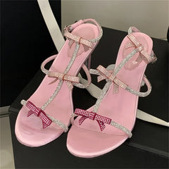 Aneikeh Peep Toe Buckle Strap Stiletto Sexy Butterfly-knot High Heels Gladiator Sandals  Party Dress Shoe