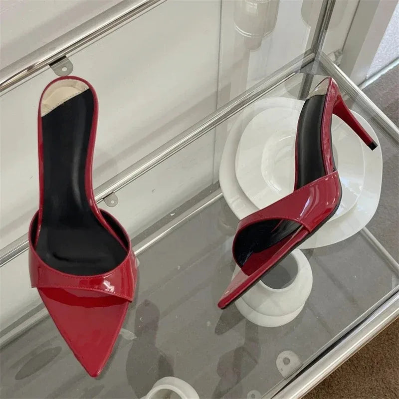 Aneikeh Sexy Thin Heels Slipper Pointed Toe Slides Stripper Party Sandal Mule Shoes Zapatillas Mujer