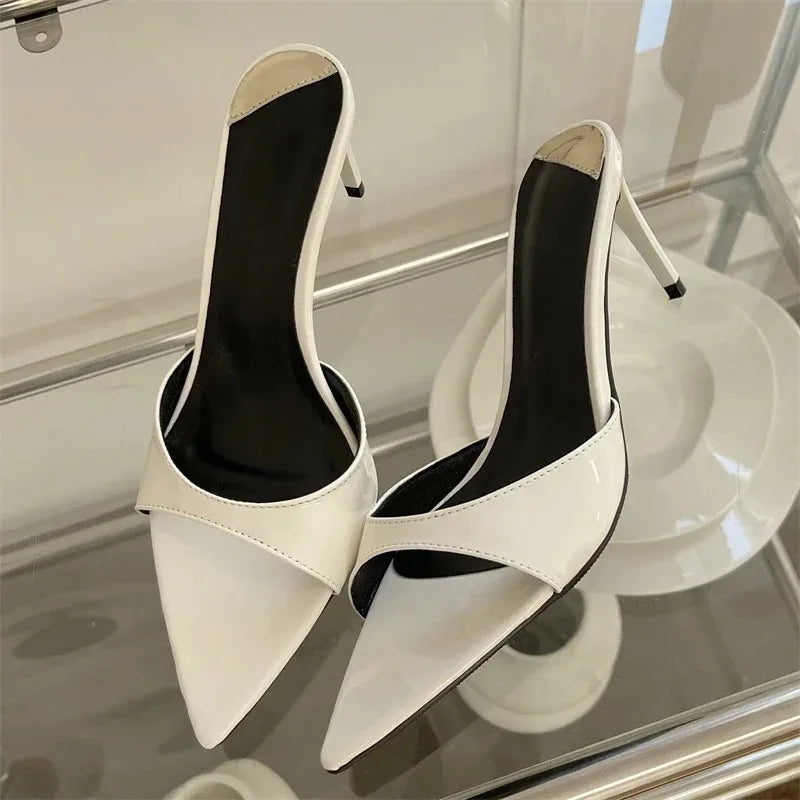 Aneikeh Sexy Thin Heels Slipper Pointed Toe Slides Stripper Party Sandal Mule Shoes Zapatillas Mujer