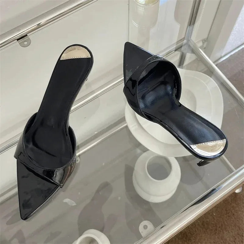 Aneikeh Sexy Thin Heels Slipper Pointed Toe Slides Stripper Party Sandal Mule Shoes Zapatillas Mujer