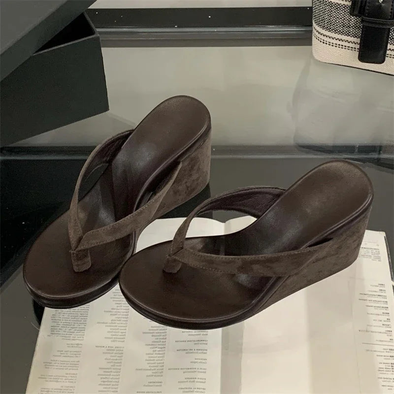 Aneikeh Wedges Thick High Slippers Designer Party Flip Flop Slides Beach Shoes Concise Zapatos De Mujer