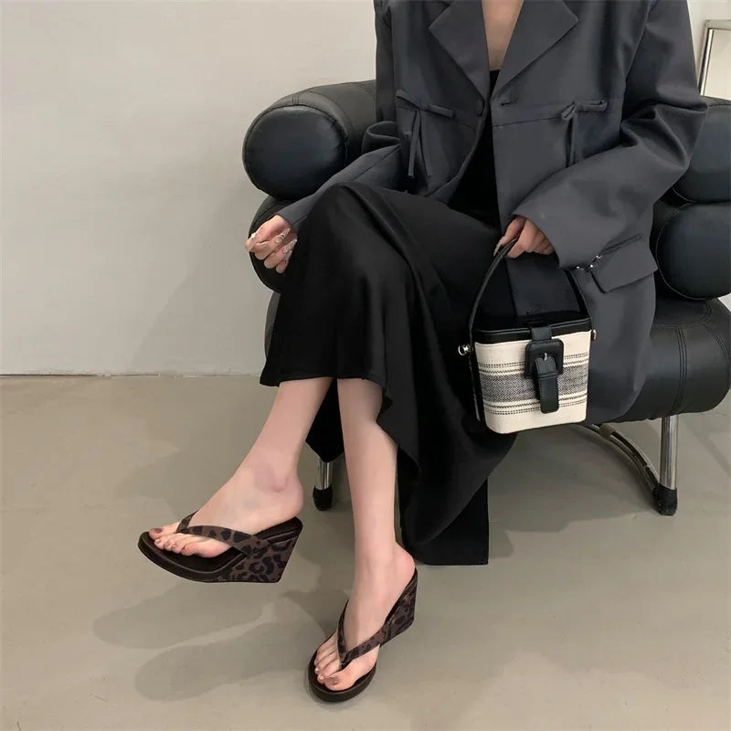 Aneikeh Wedges Thick High Slippers Designer Party Flip Flop Slides Beach Shoes Concise Zapatos De Mujer