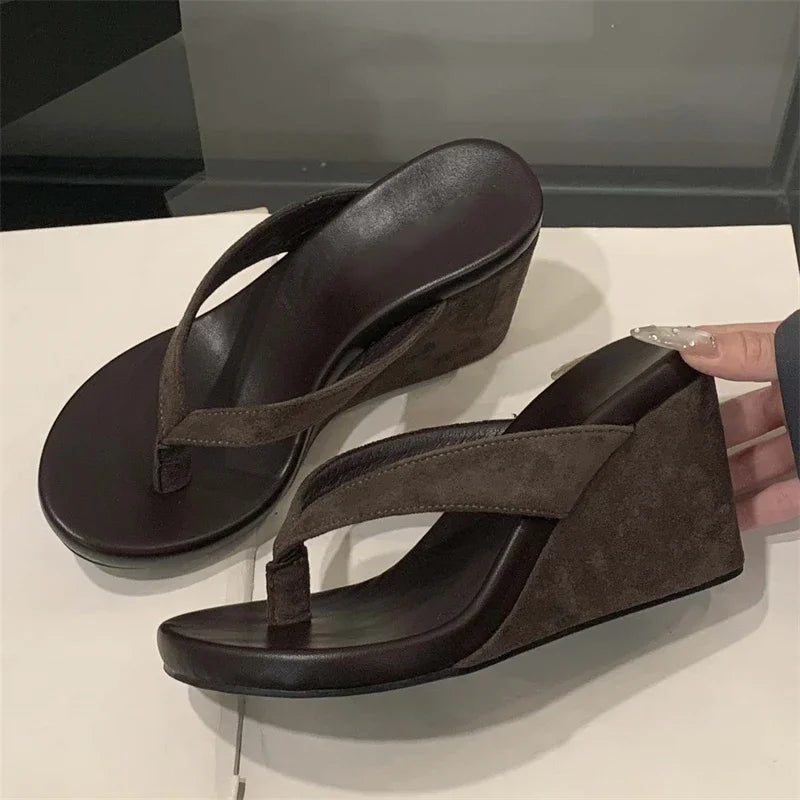 Aneikeh Wedges Thick High Slippers Designer Party Flip Flop Slides Beach Shoes Concise Zapatos De Mujer