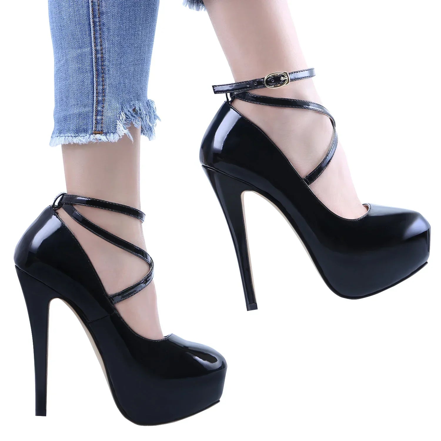 Ankle strap Cross-dresser Unisex Men's Pumps Queen Shoes Sexy 14cm Nightclub Style High Heels Party Platform Shoes Large Size 44