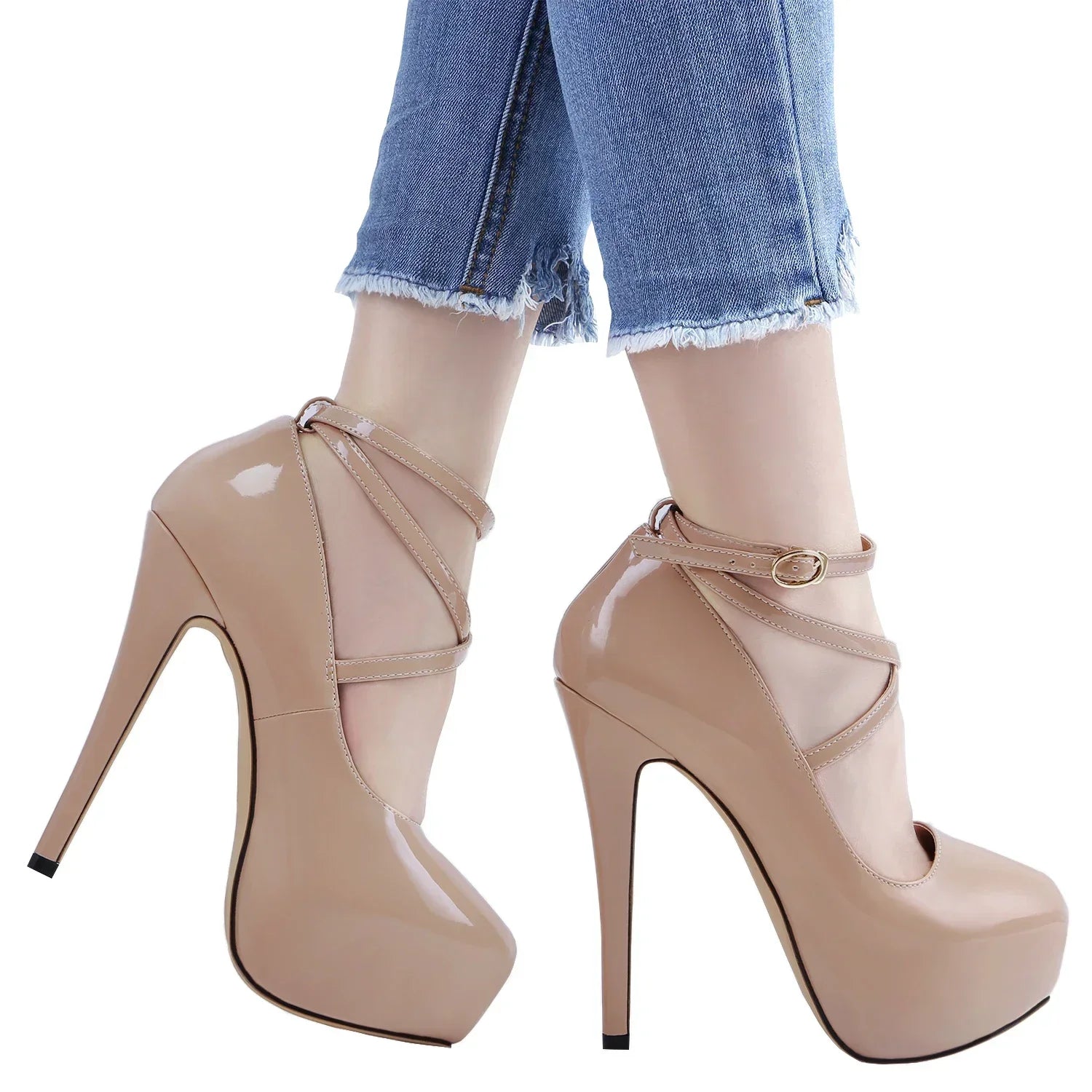 Ankle strap Cross-dresser Unisex Men's Pumps Queen Shoes Sexy 14cm Nightclub Style High Heels Party Platform Shoes Large Size 44