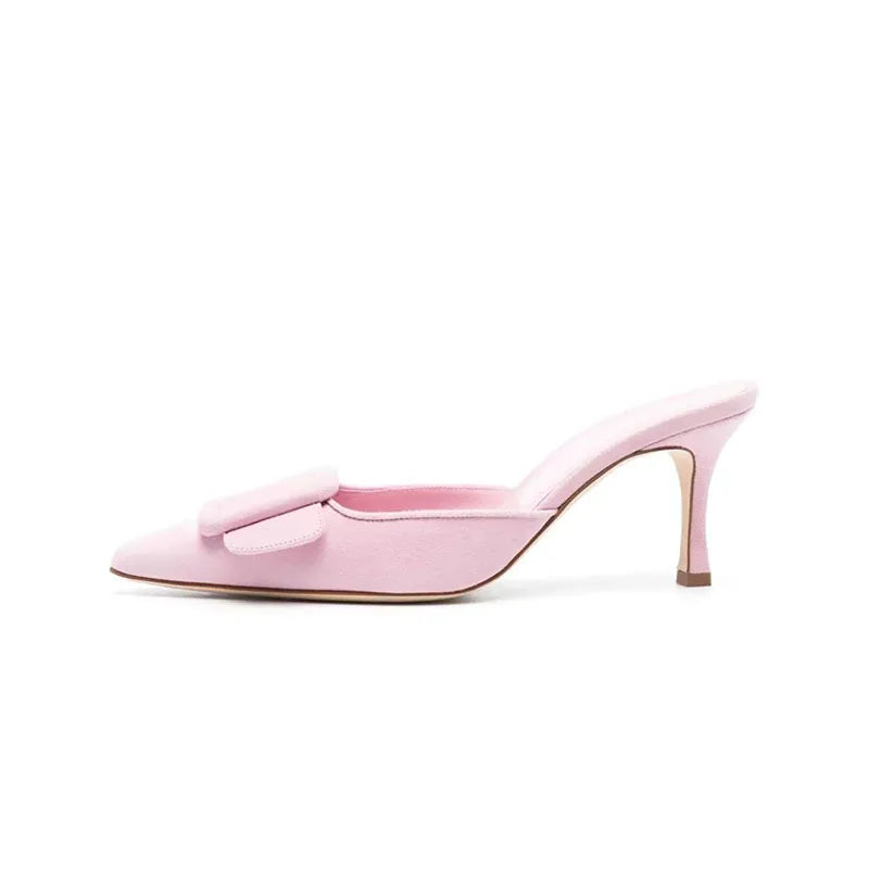 Arden Furtado Cow suede Mules Pointed toe Belt buckle Pull-on Stiletto heels Closed toe Slippers Large size