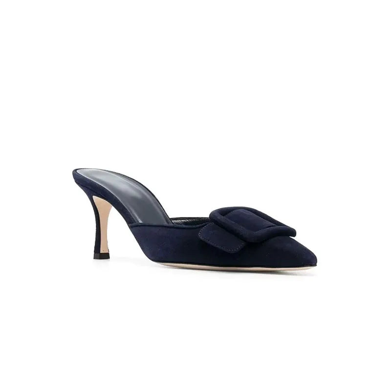 Arden Furtado Cow suede Mules Pointed toe Belt buckle Pull-on Stiletto heels Closed toe Slippers Large size