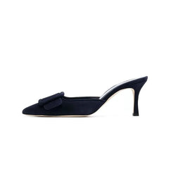 Arden Furtado Cow suede Mules Pointed toe Belt buckle Pull-on Stiletto heels Closed toe Slippers Large size