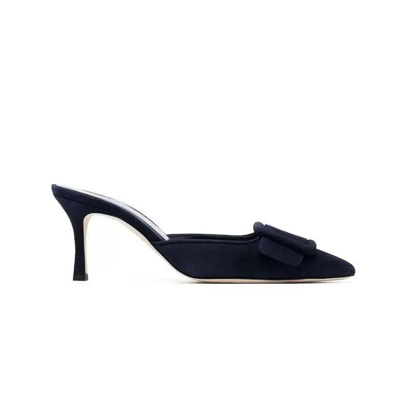 Arden Furtado Cow suede Mules Pointed toe Belt buckle Pull-on Stiletto heels Closed toe Slippers Large size