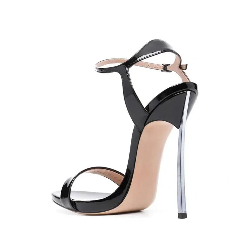 Arden Furtado Patent Leather Round head Thin heels word-cingulate Belt buckle Super high heel Open toe Sandals