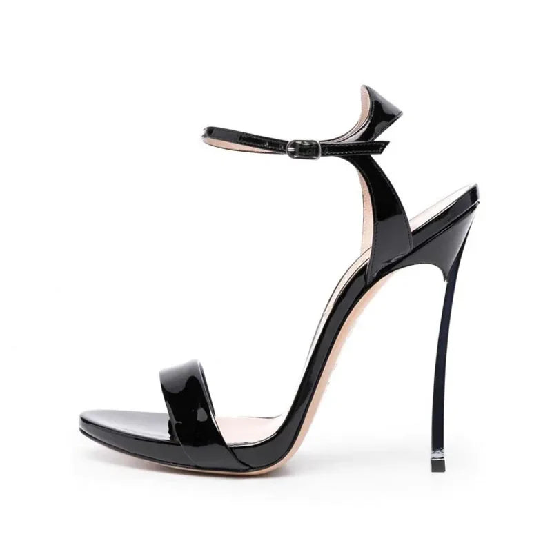 Arden Furtado Patent Leather Round head Thin heels word-cingulate Belt buckle Super high heel Open toe Sandals