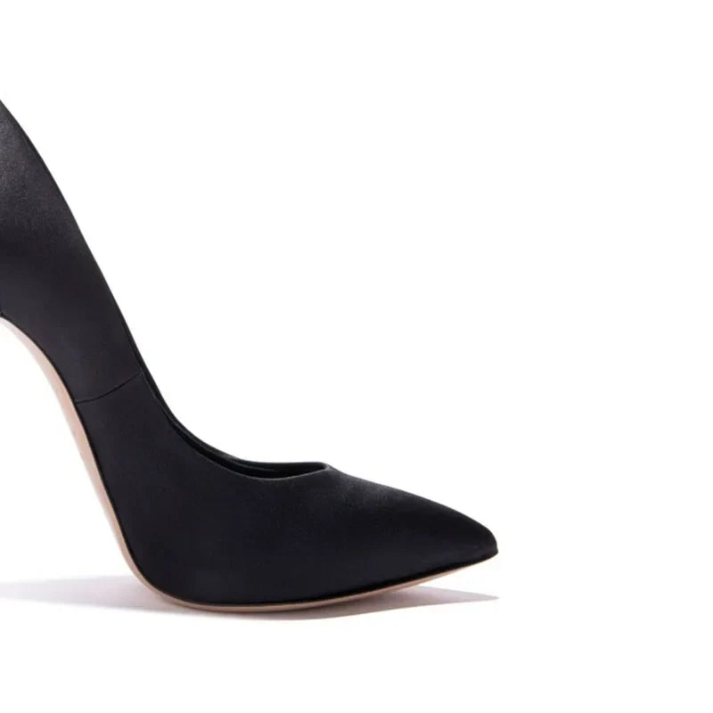 Arden Furtado Silk Pointed Metal Thin heels Shallow Super high heel Extra large size Single shoe