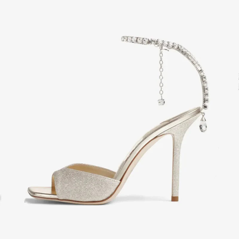 Arden Furtado Microfiber Square toe Super high heel Diamond chain Party word-cingulate Open toe Sandals Large size
