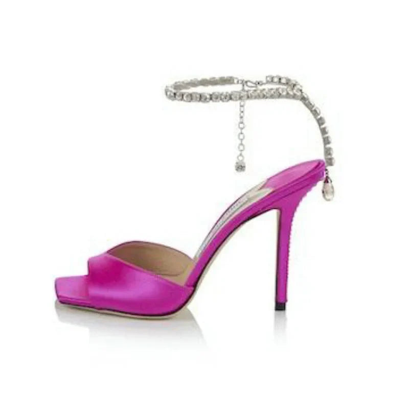 Arden Furtado Microfiber Square toe Super high heel Diamond chain Party word-cingulate Open toe Sandals Large size