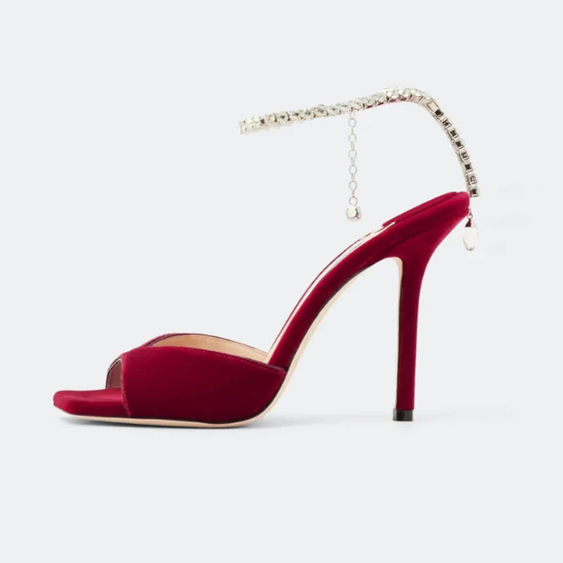Arden Furtado Microfiber Square toe Super high heel Diamond chain Party word-cingulate Open toe Sandals Large size