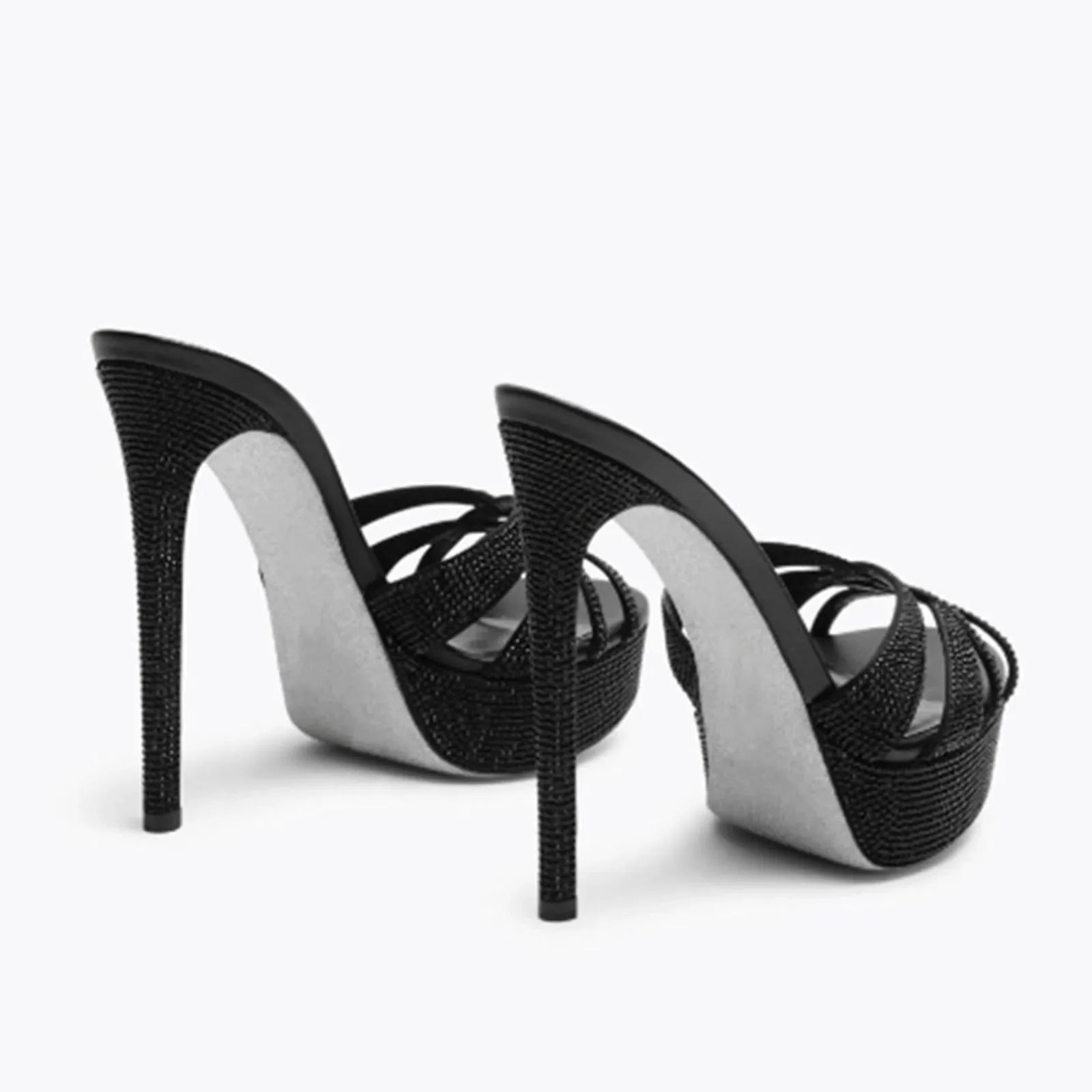 Arden Furtado Platform Stiletto heel Crystal Banquet shoes round toe Super high heel Word slippers large size Mules