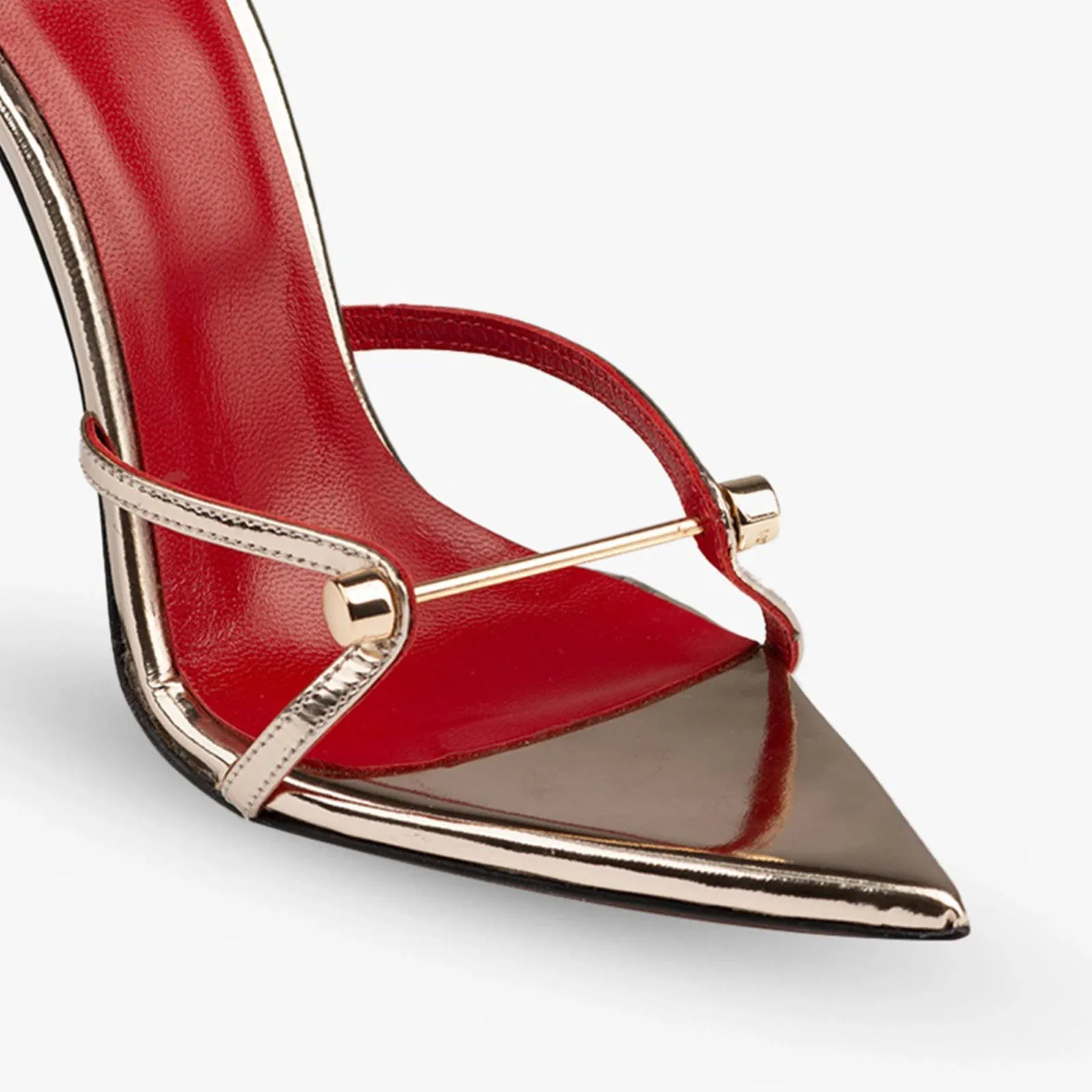 Arden Furtado Pointed to thin heels Metal buckle Slippers Super high heel Word slippers Extra-large size Mules
