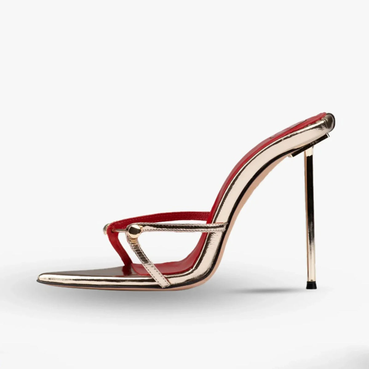 Arden Furtado Pointed to thin heels Metal buckle Slippers Super high heel Word slippers Extra-large size Mules
