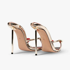 Arden Furtado Pointed to thin heels Metal buckle Slippers Super high heel Word slippers Extra-large size Mules