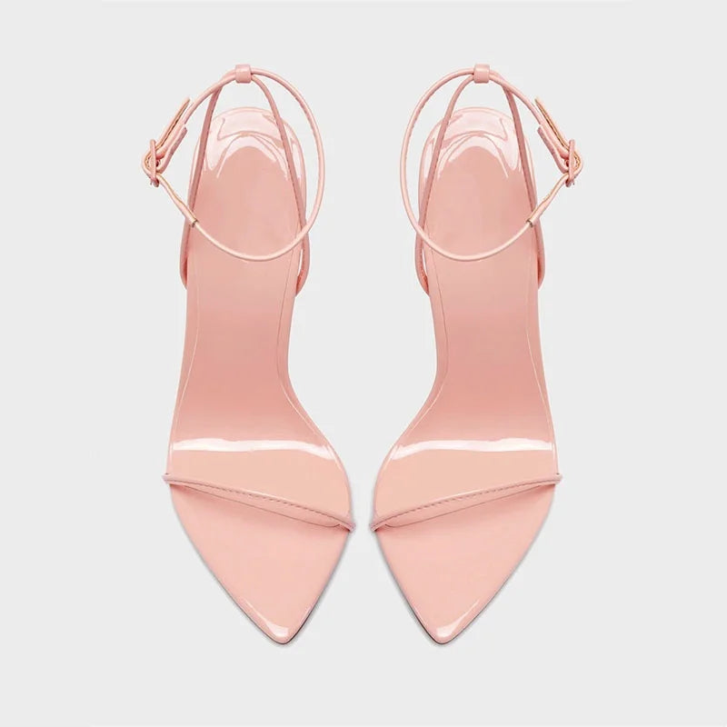 Arden Furtado Pointed toe Thin heels Buckle Pure colour Narrow BSuper high heel Open toe Sandals Ankle Strap