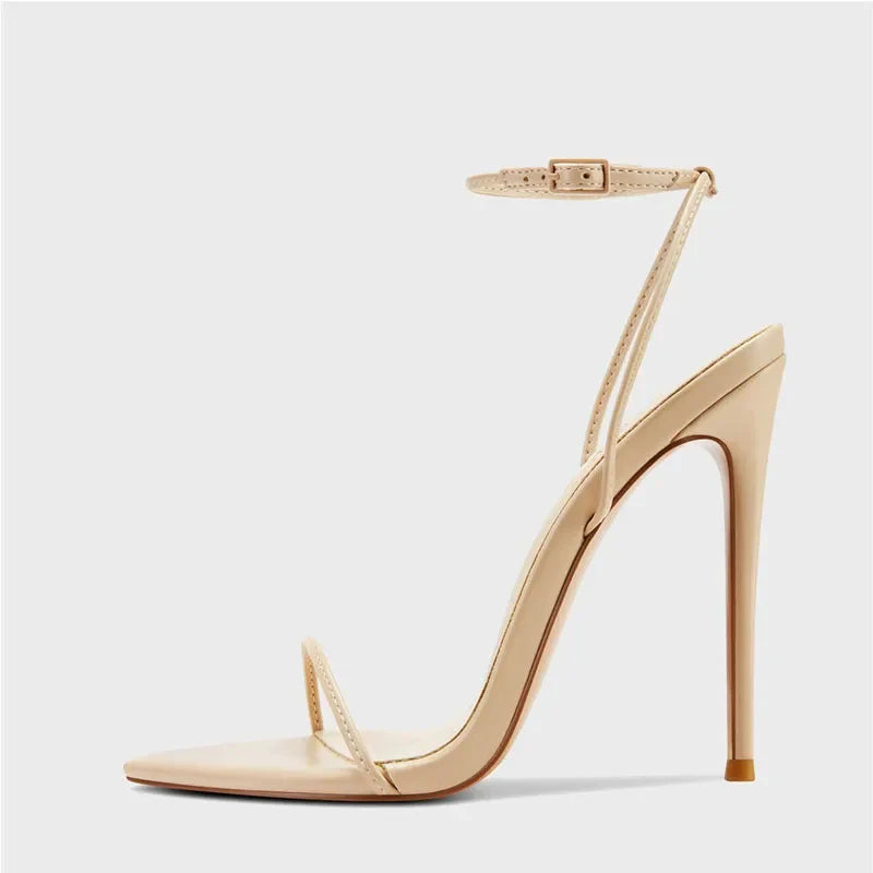 Arden Furtado Pointed toe Thin heels Buckle Pure colour Narrow BSuper high heel Open toe Sandals Ankle Strap