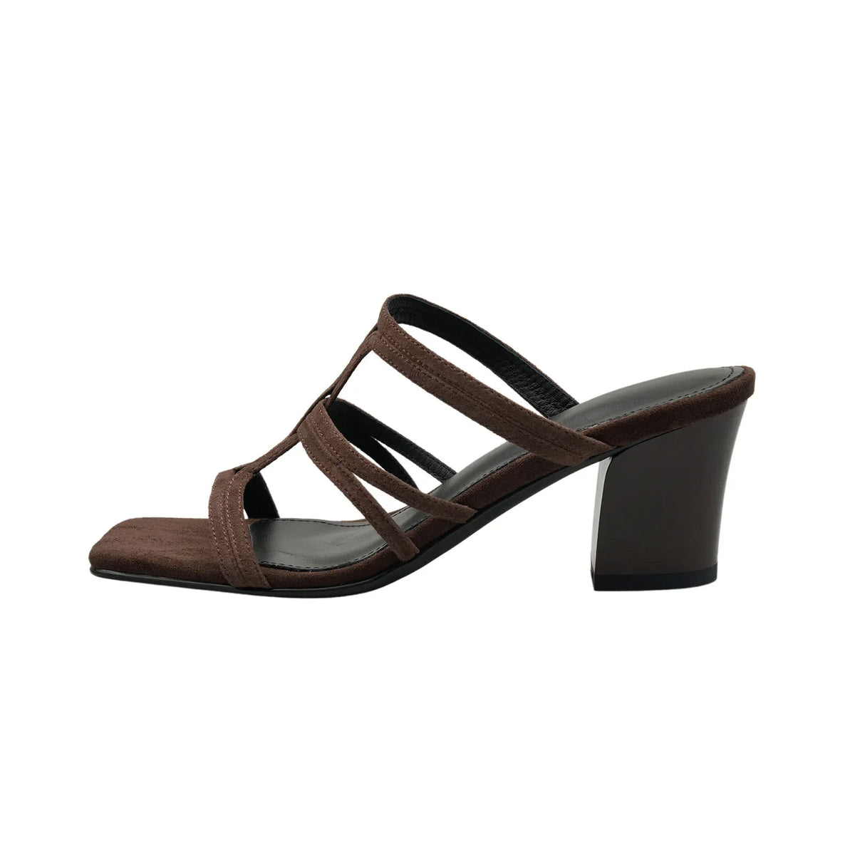 Arden Furtado Sheep suede Open toe Word slippers Square toe Narrow BChunky heels Large size slippers