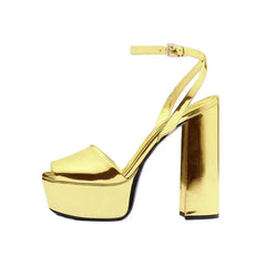 Arden Furtado Silver Bright leather peep toe Super high heel Platform Belt buckle word-cingulate Sandals Large size
