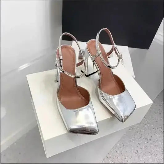Arden Furtado Square-head Shallow Super high heel Crystal word-cingulate Closed toe Sandals Elegant Banquet shoes