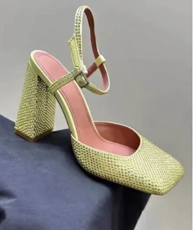 Arden Furtado Square-head Shallow Super high heel Crystal word-cingulate Closed toe Sandals Elegant Banquet shoes