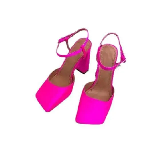 Arden Furtado Square-head Shallow Super high heel Crystal word-cingulate Closed toe Sandals Elegant Banquet shoes