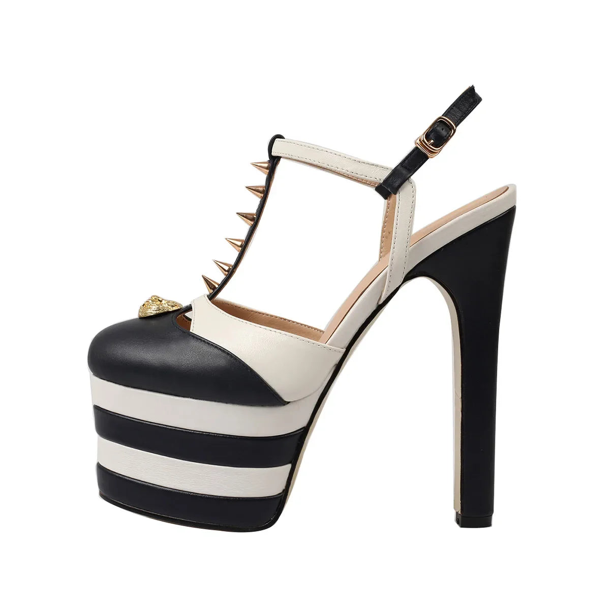 Arden Furtado cowhide Platform rivet Mixed Colors Catwalk shoes round toe Super high heel T belt Roman sandals