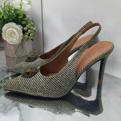 Arden Furtado houndstooth cloth Closed toe Sandals Pointed toe Sexy Stilettos heels Back Strap Modern Sandals